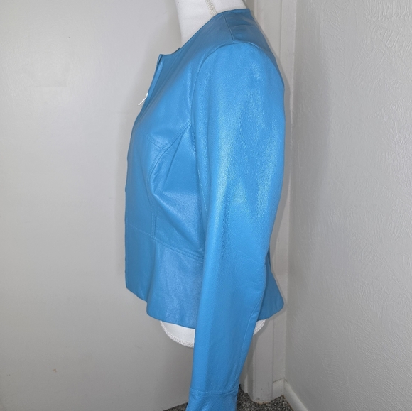 Shape FX Vibrant Blue Leather Jacket Size 14 (Fits More Like Sm 12 Or 10) - Picture 2 of 8